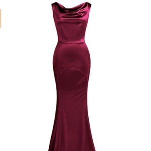 Dark pink satin mermaid cut gown